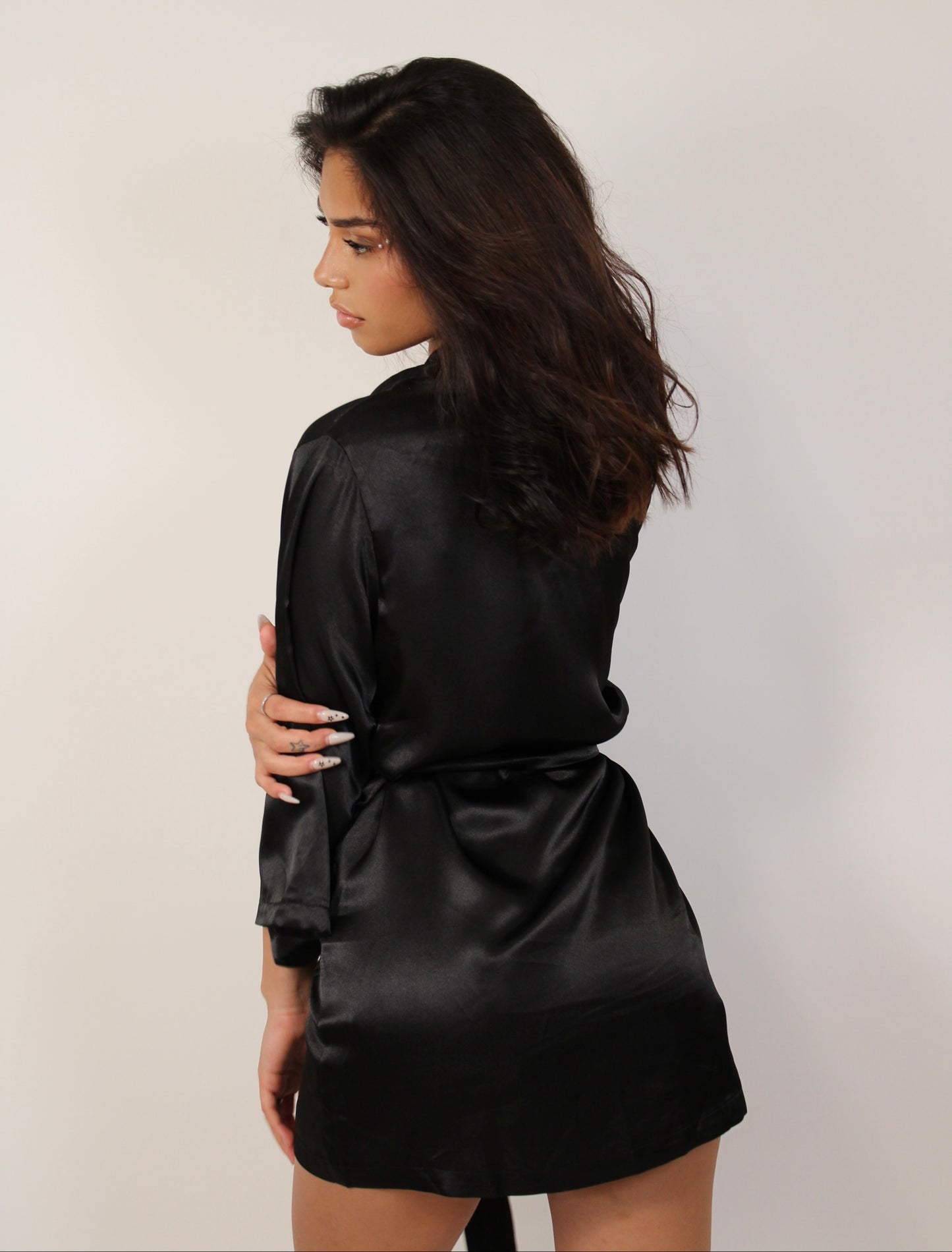 Black satin robe